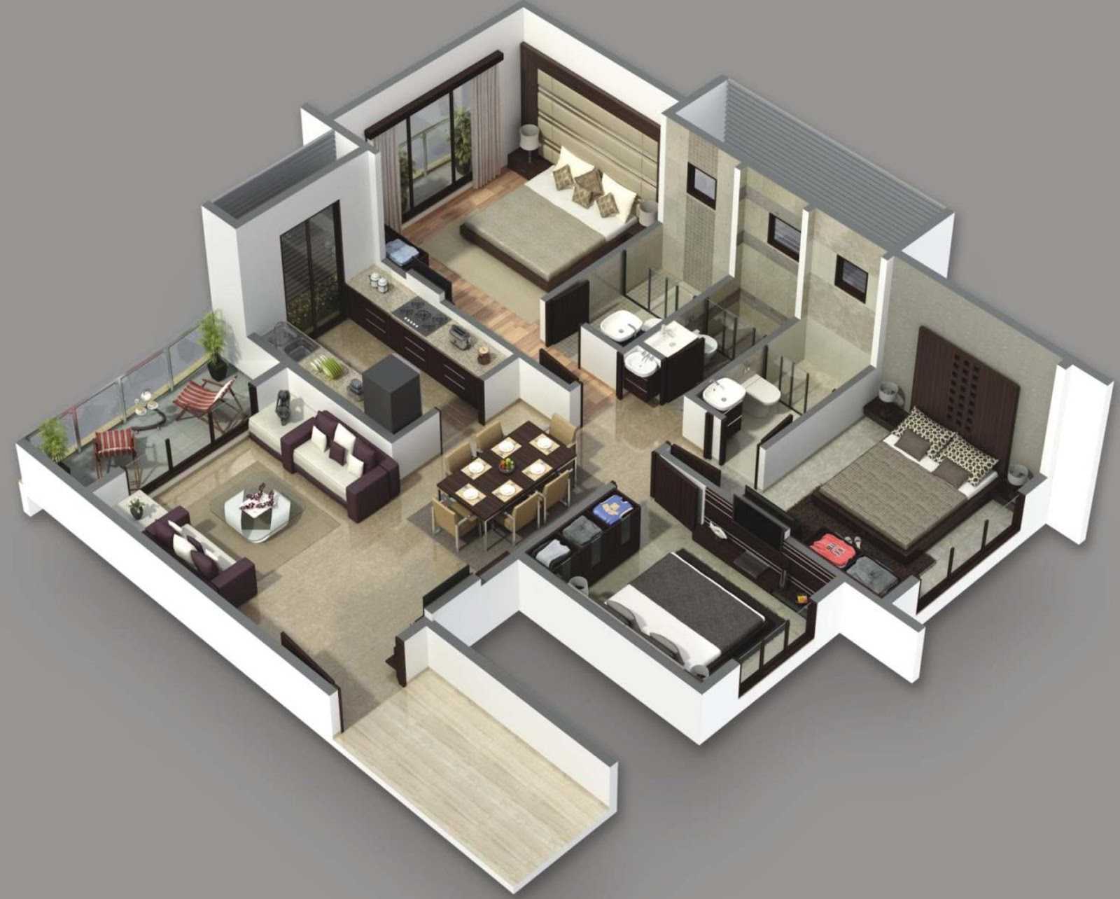 Denah Apartemen 3 Kamar