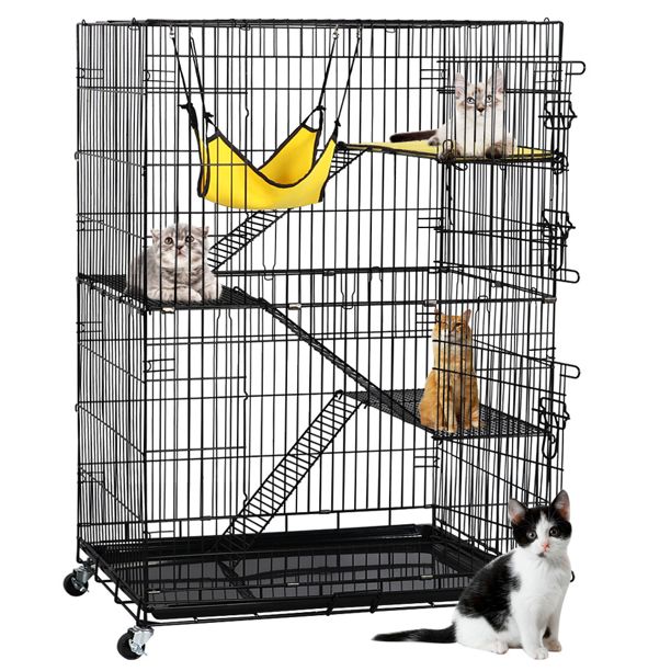 Easyfashion 4 Tiers Rolling Cat Cage Pet Cage with Hammock, Black -  Walmart.com